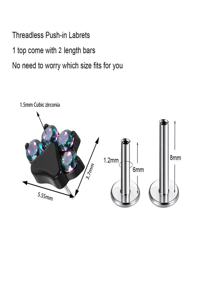 TOMIDES 16G 18G Flat back Earring Stud ASTM F136 Titanium 6mm 8mm Push In Fit Threadless Dainty Cartilage Piercing Jewelry for Women for Tragus Helix Conch Lobe Lip (1 pcs black paw) - Image 2